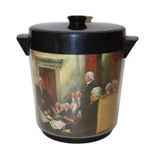 Thermo-Serv Vtg 70s Ice Bucket w/ Lid Declaration of Independence Scene 1776